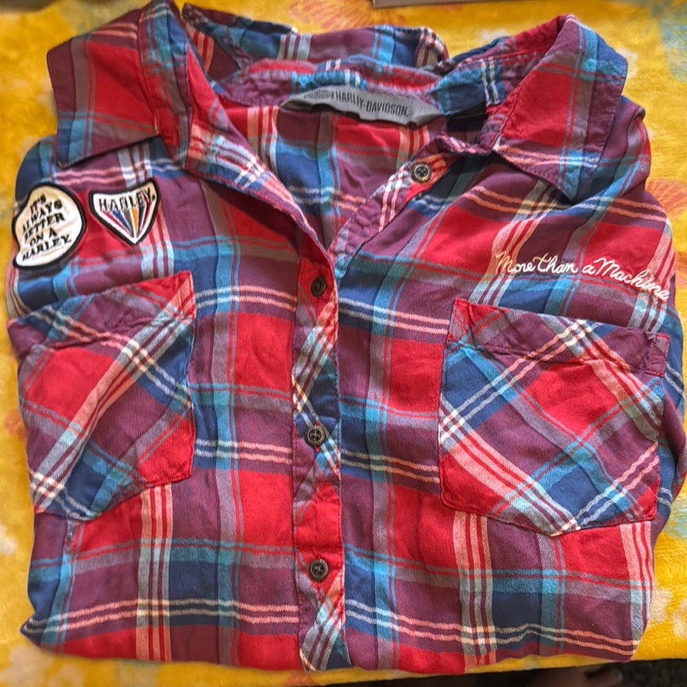 Harley-Davidson Plaid Shirt - Red and Blue